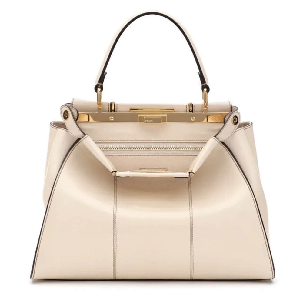 FENDI Agnello Old Shine Medium Peekaboo Iconic Satchel Camelia Gold H/W NO STRAP
